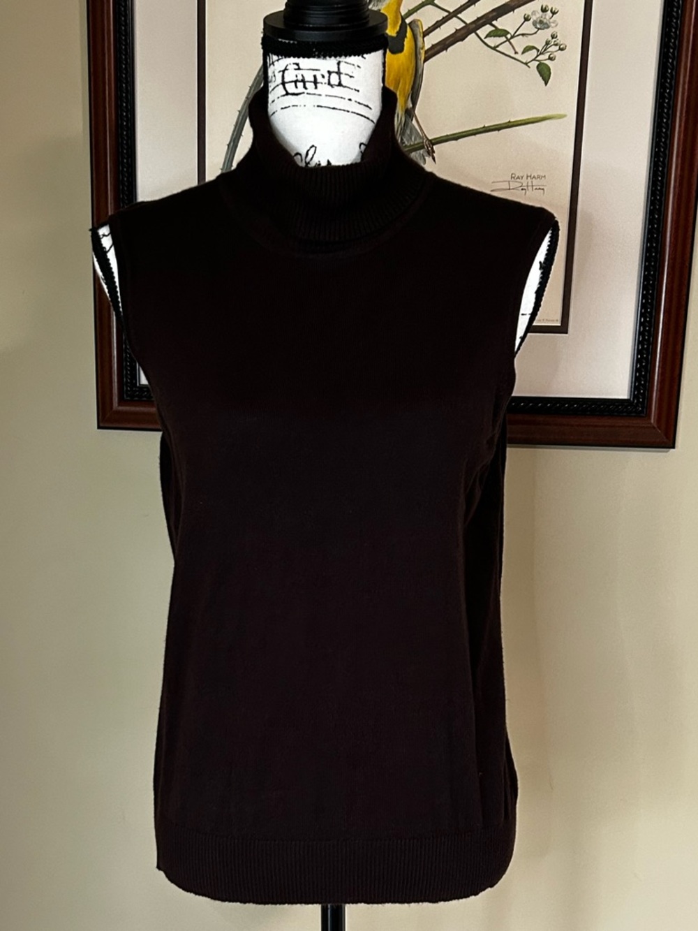 5/$15 Cable & Gauge Sleeveless Turtleneck Dark Brown Petite Large PL